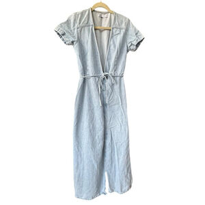 Zara | Dresses | Zara Wrap Dress Denim Maxi Light Blue Wash Tie Waist Short  Sleeves Casual | Poshmark